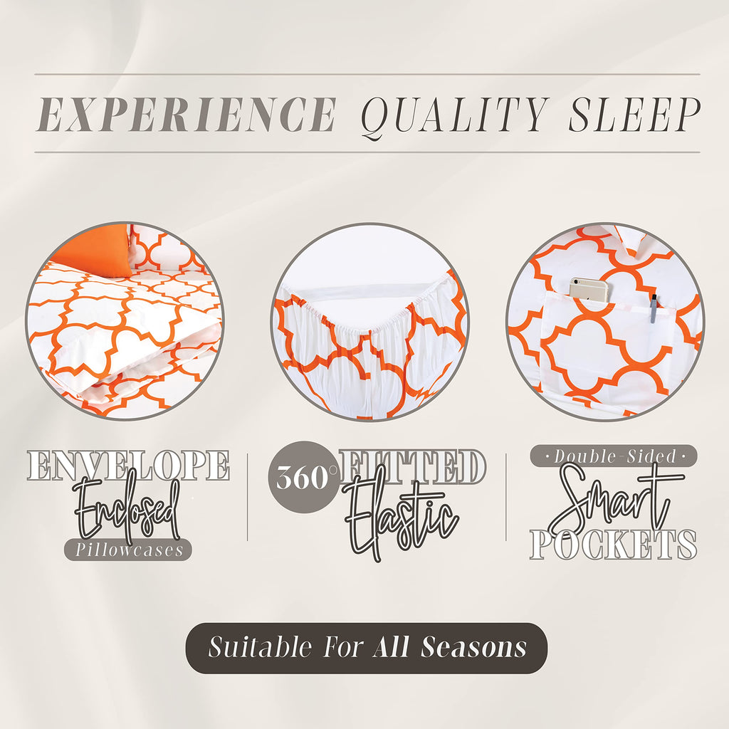 Elegant Comfort 6-Piece Moroccan Trellis Print Sheet Set, Super Cozy, Fade And Wrinkle Resistant, 1500 Premium Hotel Quality Microfiber, Deep Pocket Fitted Sheet With Smart Pockets, Full, Orange