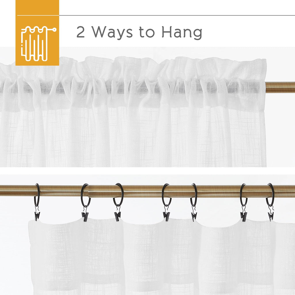 Ryb Home White Sheer Curtains Privacy Linen Textured Blend Half Translucent Window Treatment For Living Room Patio Sliding Door