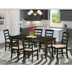 East West Furniture HEPF7-CAP-C 7 Piece Kitchen Table & Chairs Set Consist of a Rectangle Dining Table with Pedestal and 6 Linen Fabric Dining Room Chairs, 42x72 Inch, Cappuccino