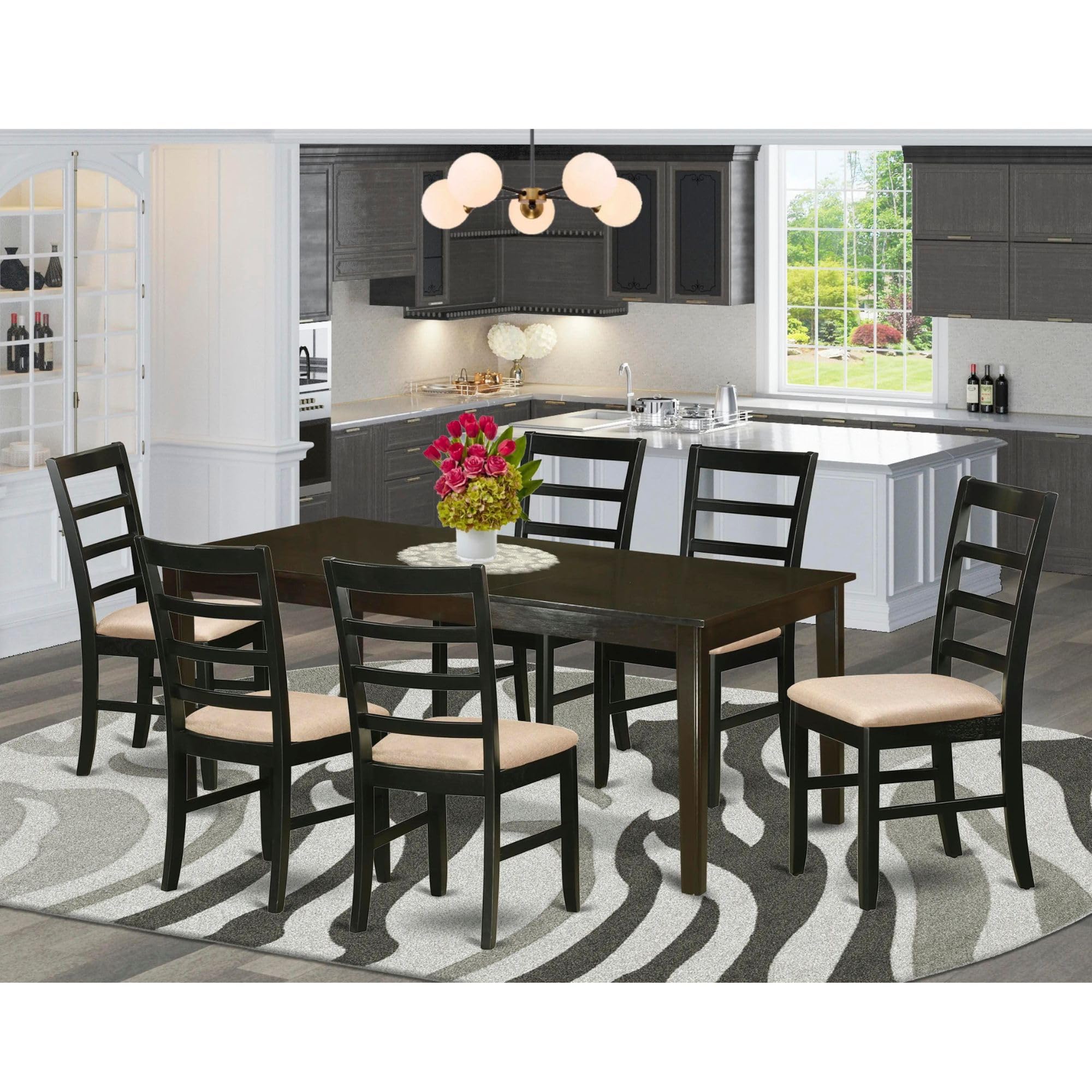 East West Furniture HEPF7-CAP-C 7 Piece Kitchen Table & Chairs Set Consist of a Rectangle Dining Table with Pedestal and 6 Linen Fabric Dining Room Chairs, 42x72 Inch, Cappuccino