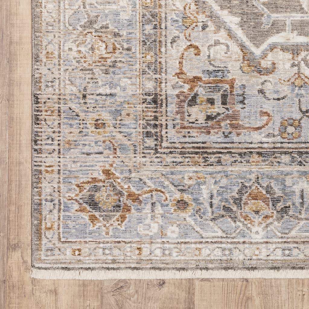 HomeRoots Polyester 3' x 5' Grey Blue Machine Woven Medallion Indoor Area Rug