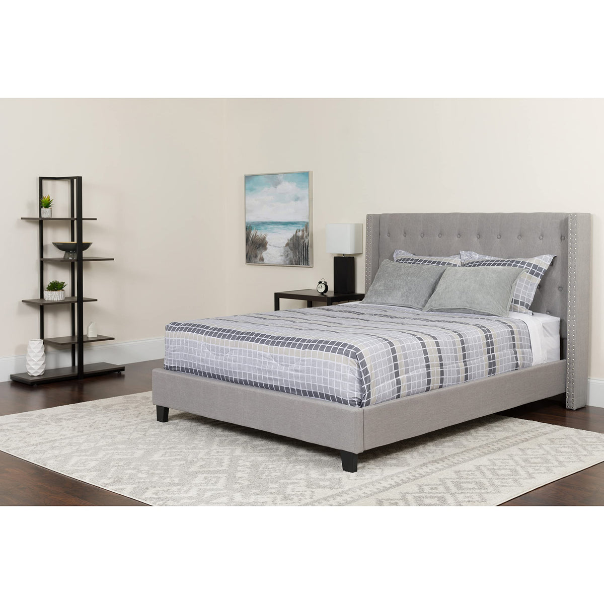 Flash Furniture Riverdale King Size Tufted Upholstered Platform Bed In Light Gray Fabric With Pocket Spring Mattress