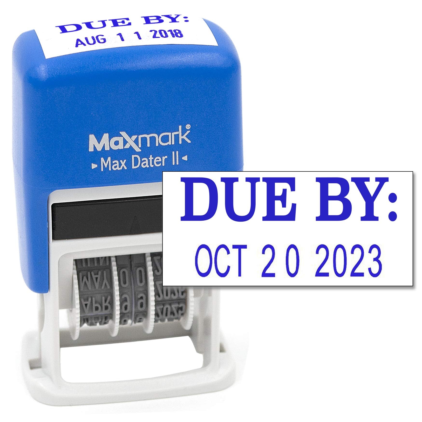Maxmark Self-Inking Rubber Date Office Stamp With Due By Phrase & Date - Blue Ink (Max Dater Ii), 12-Year Band