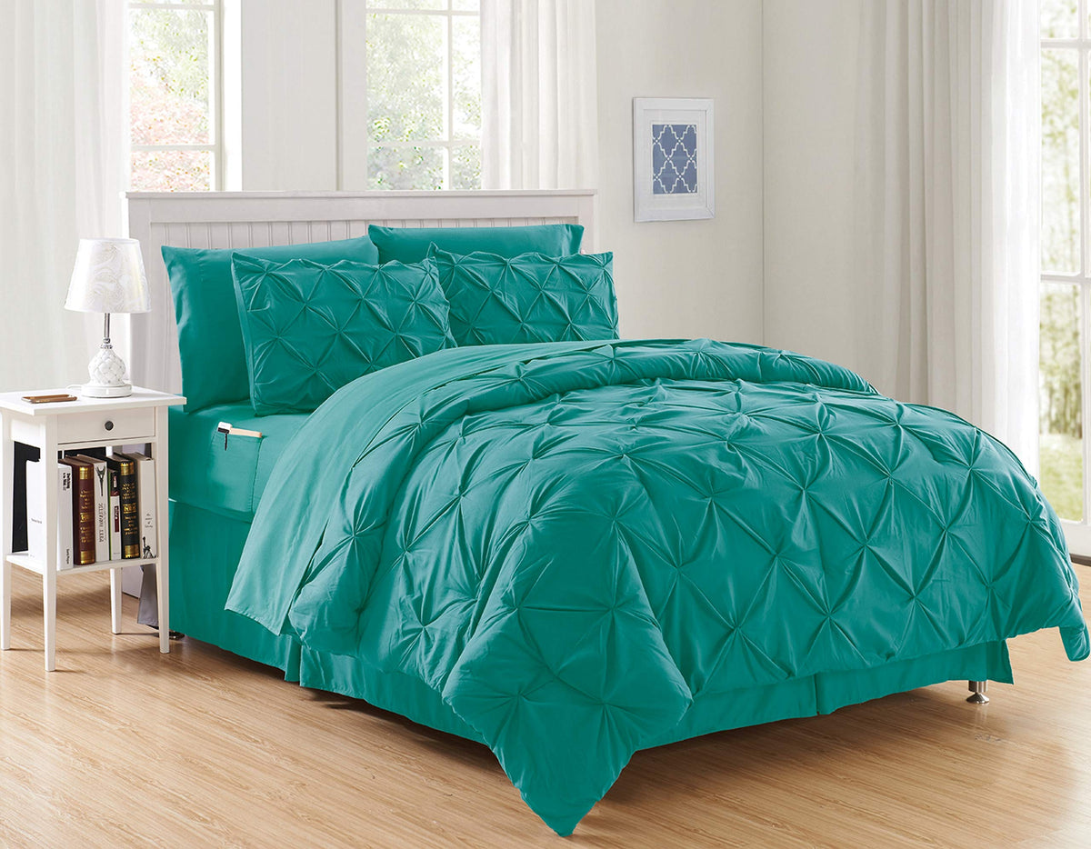 Elegant Comfort Luxury Best, Softest, Coziest 8-Piece Bed-In-A-Bag Comforter Set On Amazon Silky Soft Complete Set Includes Bed Sheet Set With Double Sided Storage Pockets, Full/Queen, Turquoise