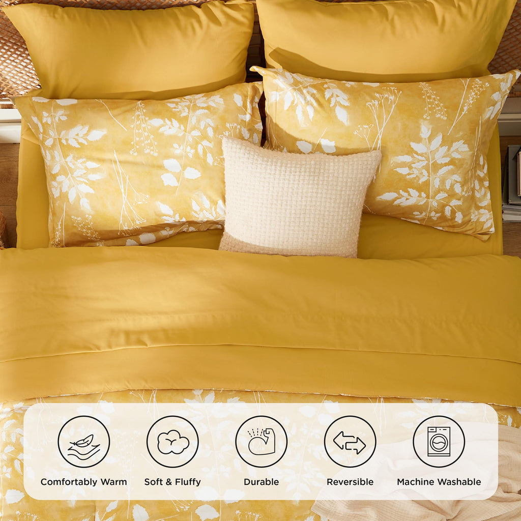 Bedsure Yellow Queen Comforter Set - 7 Pieces Floral Bedding Sets Queen Bed In A Bag With Reversible Botanical Flowers Comforter, Sheets, Pillowcases & Shams