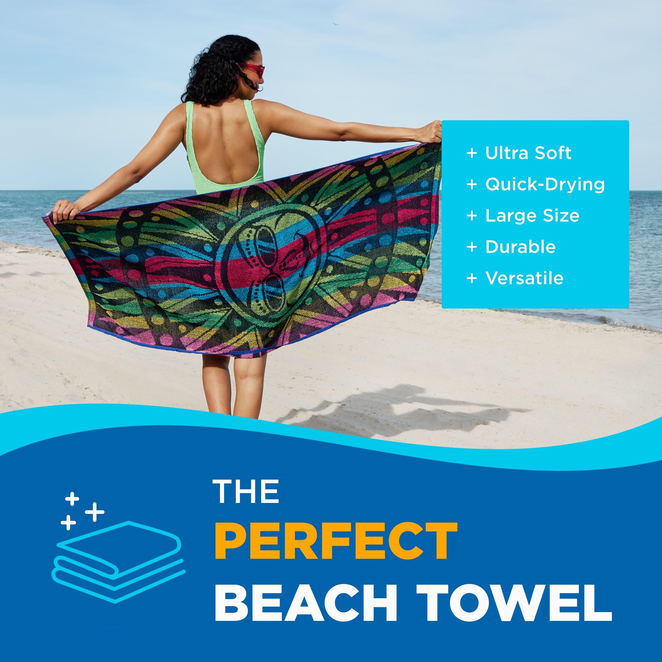 Ben Kaufman Terry Beach & Pool Towel - Absorbent & Fast Drying Towel - Oversized Soft Cotton Towel For Swimming & Travel - Essen