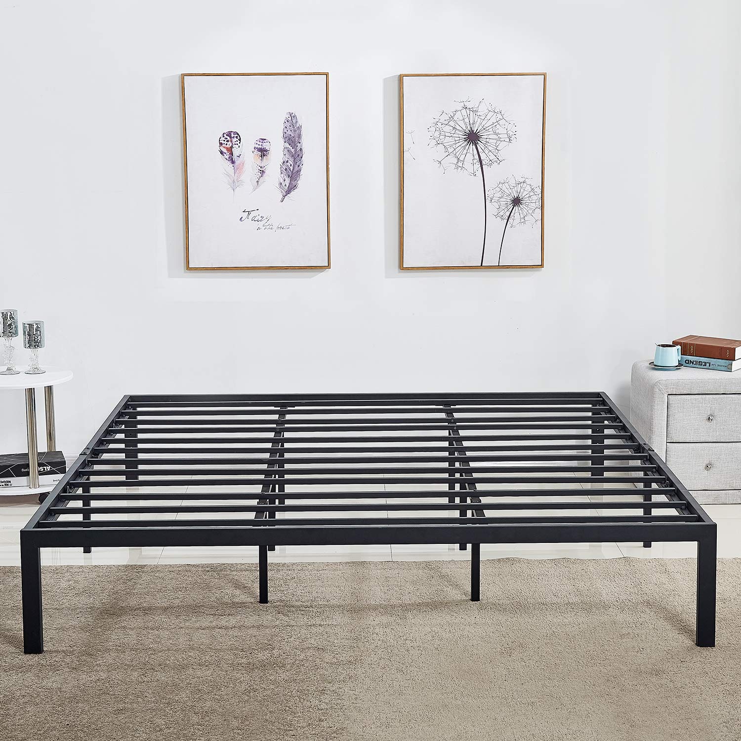 Vecelo 14 Inch King Metal Platform Bed Frame, Mattress Foundation, No Box Spring Needed,Steel Slat Support