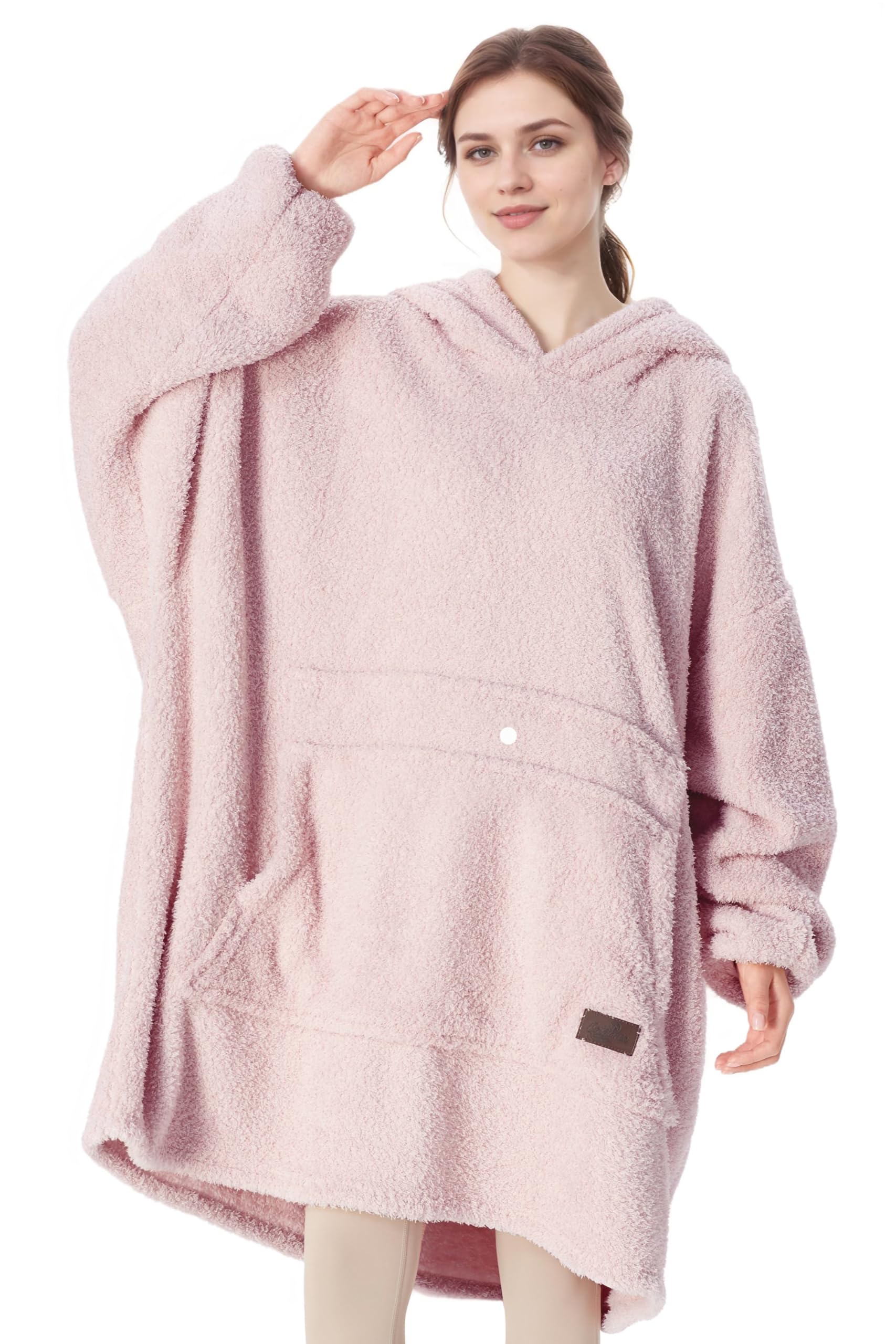 Catalonia Oversized Blanket Hoodie Sweatshirt, Wearable Lounging Fleece Pullover, Gift For Adults Women Men Kids Wife Pink
