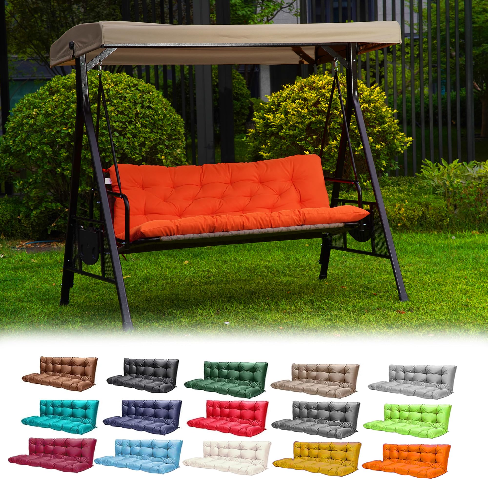 Gpqawer Porch Swing Cushions,Outdoor Cushions 3 Seater Replacement With Backrest, Waterproof Thickened Bench Cushion With Ties F