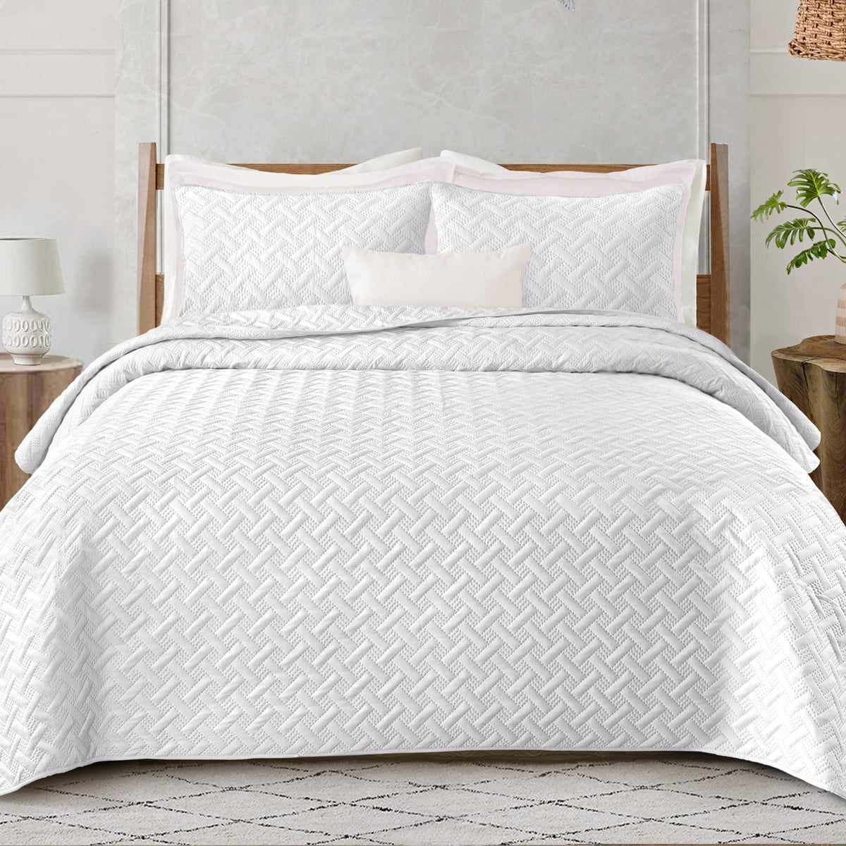 Exclusivo Mezcla Soft Quilt Set Twin Size, 2 Pieces Lightweight Quilts White Bedspreads Coverlets Bedding Set For All Seasons, W