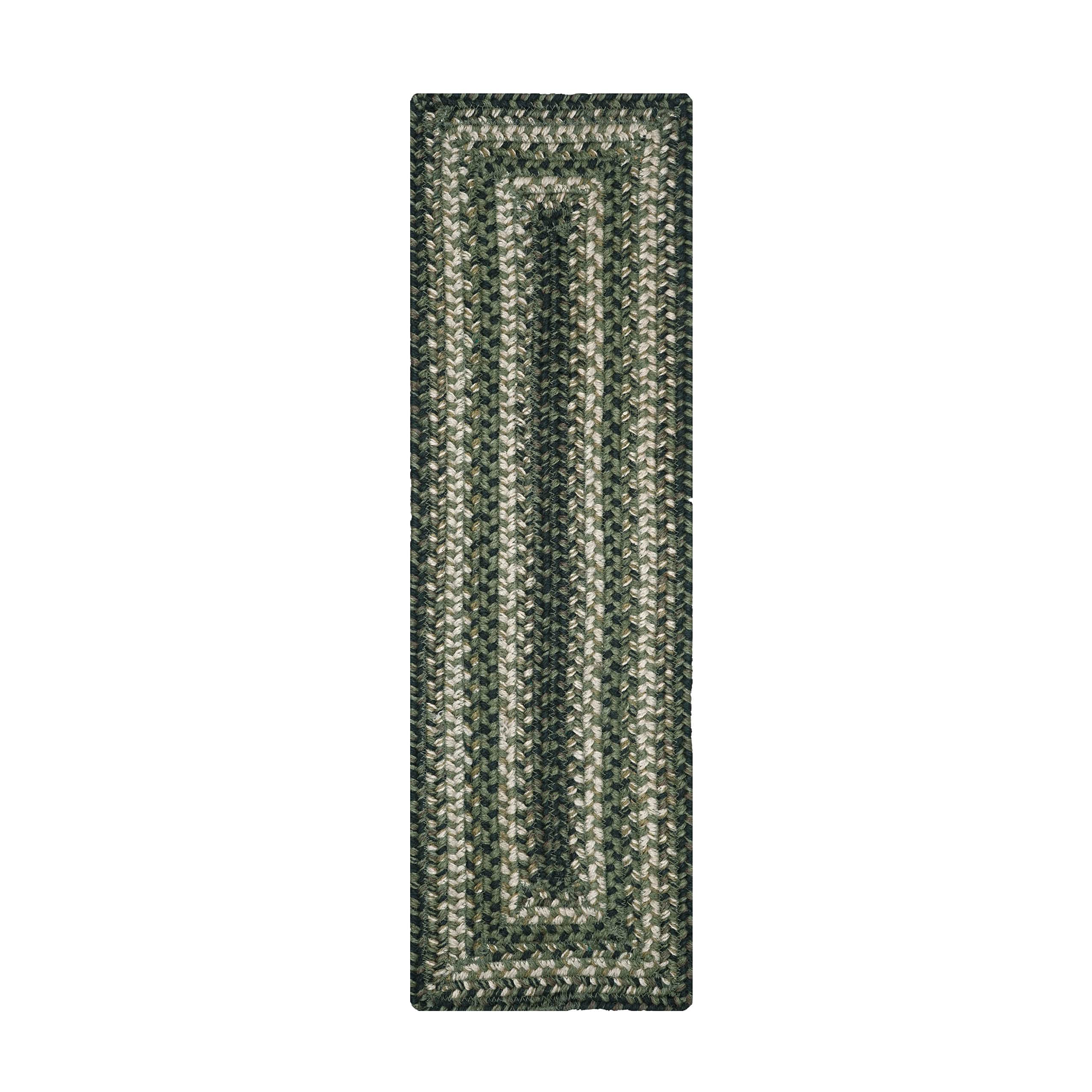 Homespice Pinecone Premium Jute Braided Stair Tread 8'' X 28'' (Set Of 13) Rectangular Green Reversible, Natural Jute Yarn Rusti