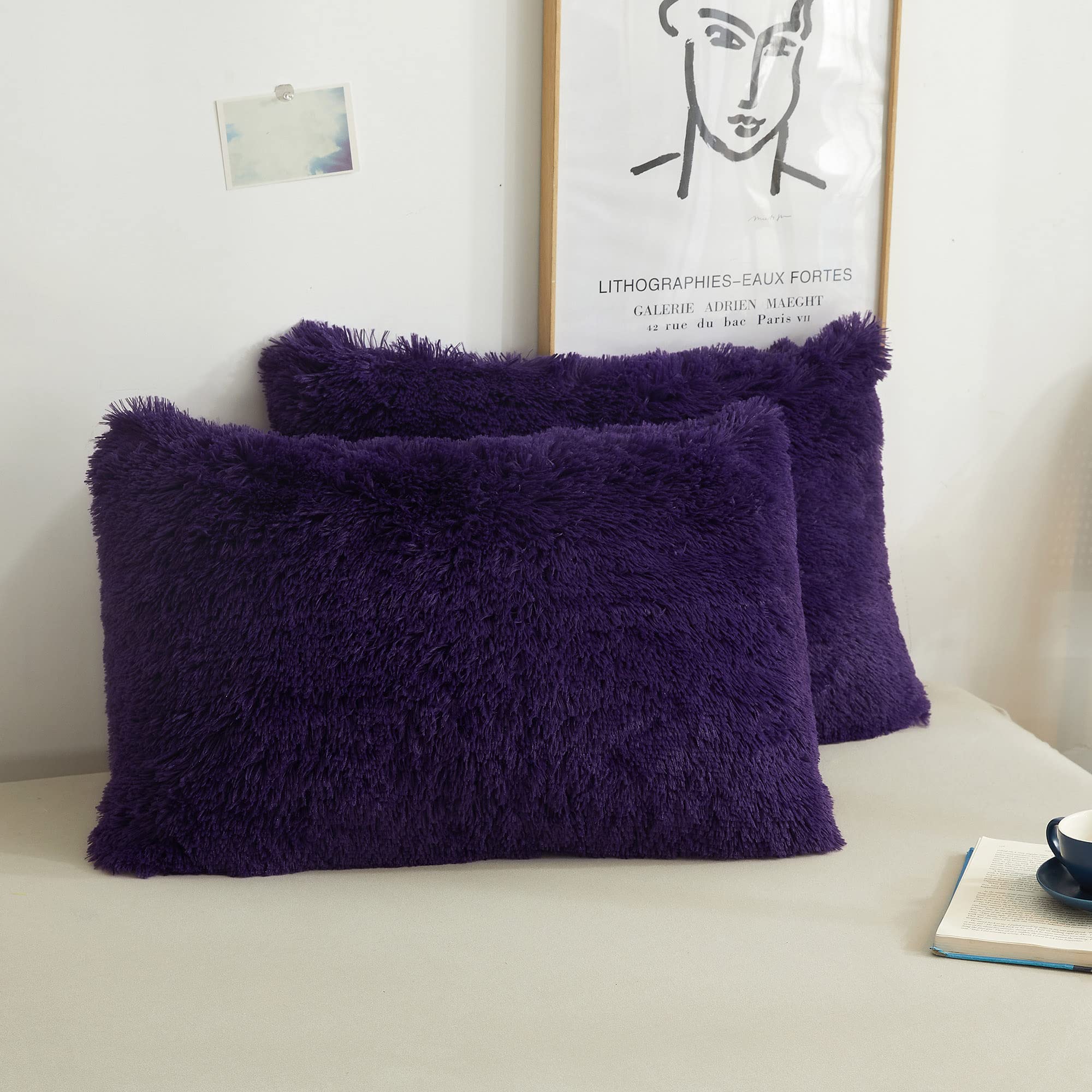 Xege Faux Fur Fluffy Pillow Cases, Plush Shaggy Ultra Soft Furry Pillow Shams, Crystal Velvet Fuzzy Pillow Covers, Decorative Pi