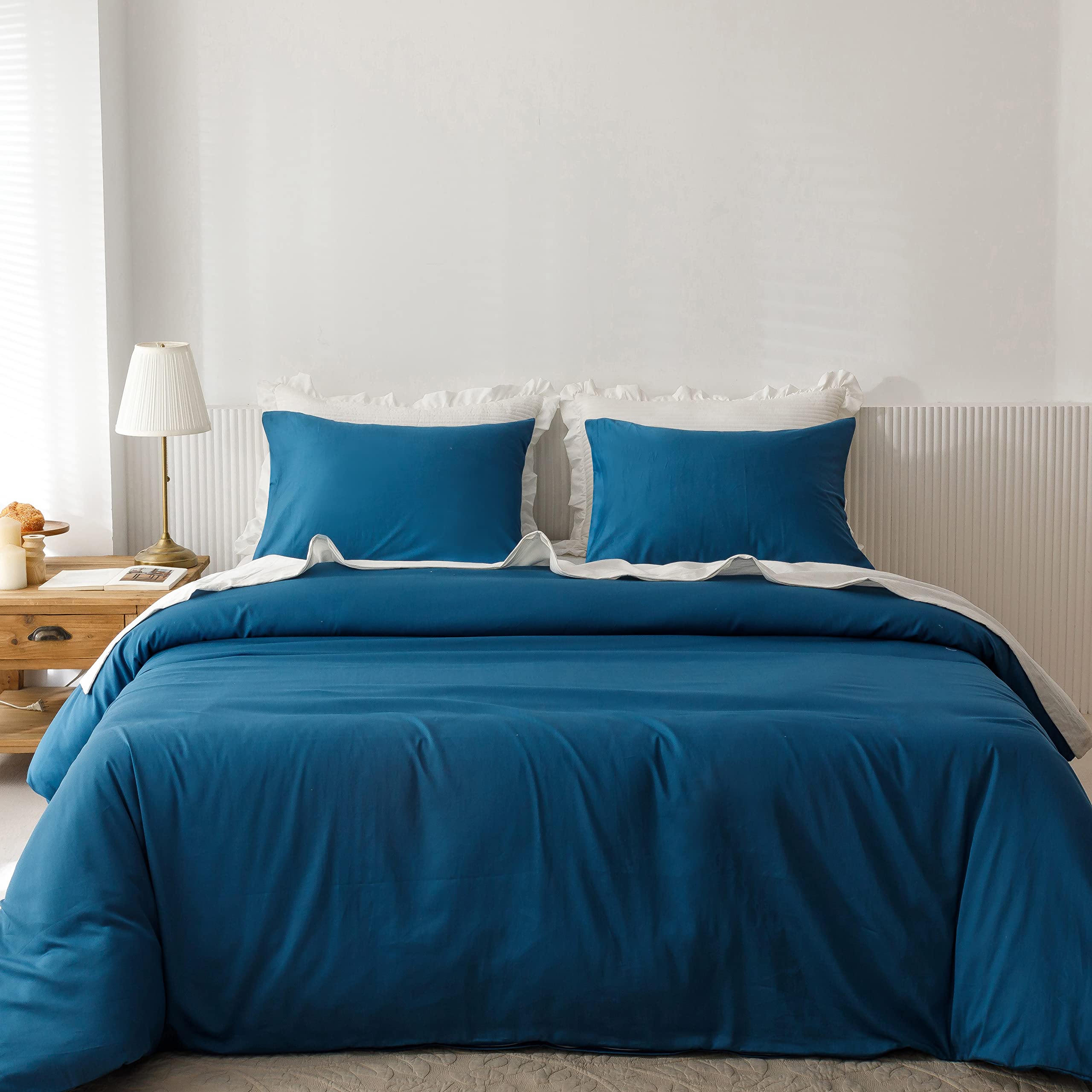 Heimenaogo Egyptian Cotton Duvet Cover King Size Sateen Weave, Silky Soft And Breathable Bedding Set With Zipper Closure, Long S