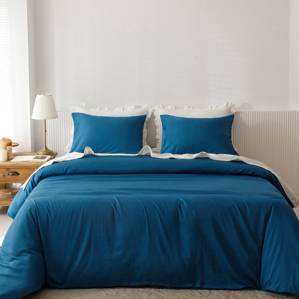 Heimenaogo Egyptian Cotton Duvet Cover King Size Sateen Weave, Silky Soft And Breathable Bedding Set With Zipper Closure, Long S