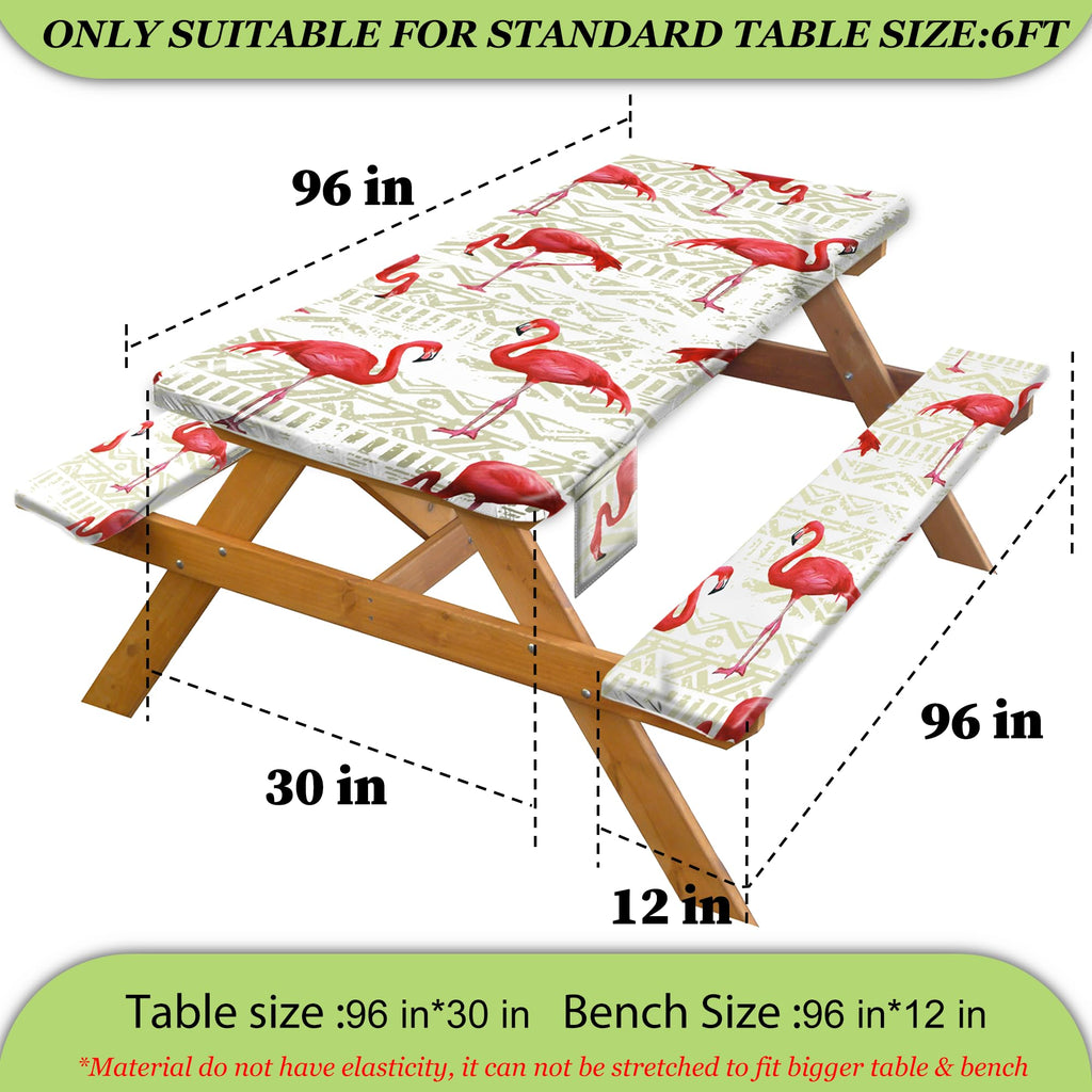Picnic Table Cover With Bench Covers Vinyl Elastic Edges Fitted Rectangle Tables Seat Waterproof 3-Piece 96X30In Set Outdoor Rec