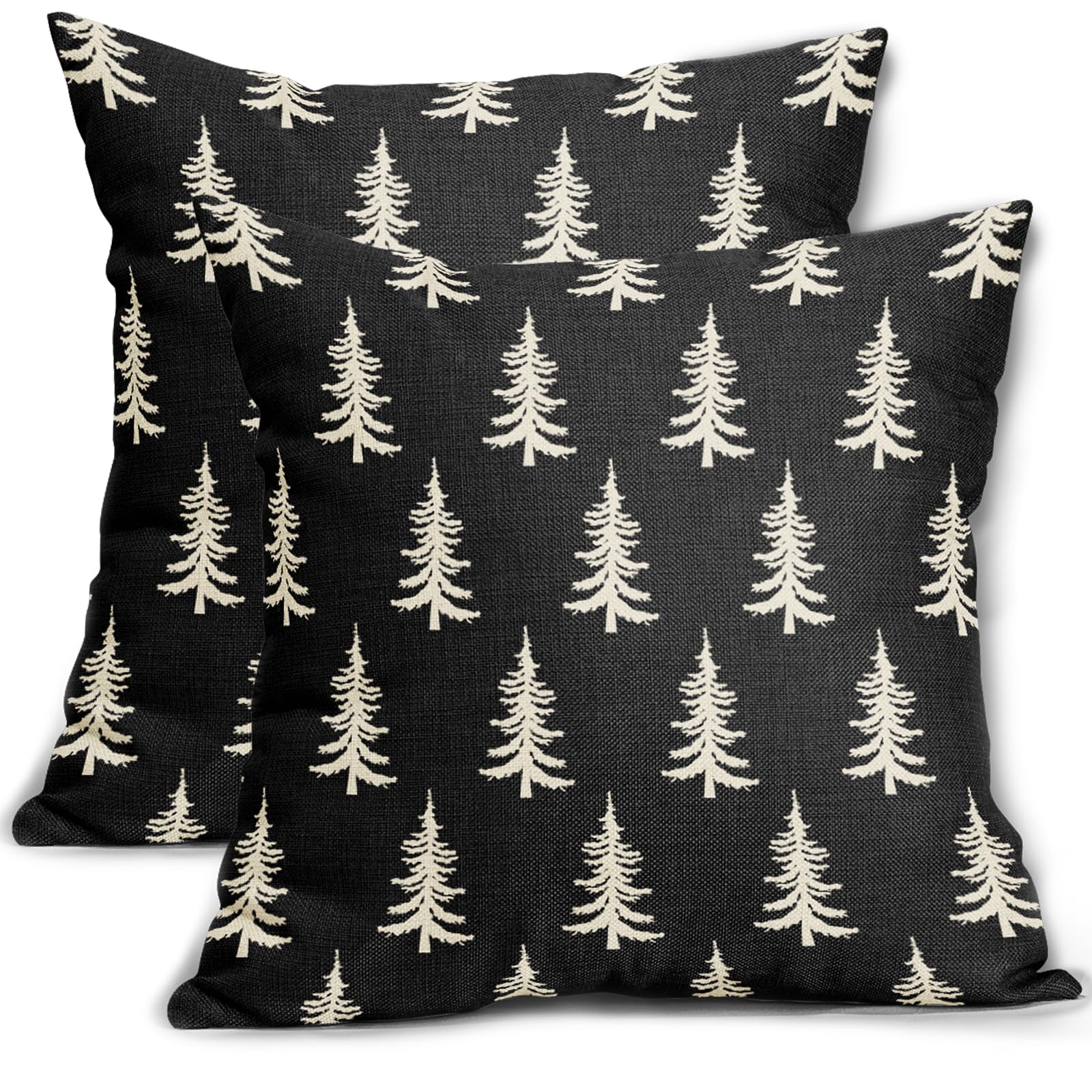 Aytipun Christmas Pillow Covers 18X18 Set Of 2 Black Xmas Tree Rustic Style Winter Print Decorative Outdoor Pillowcases Holiday