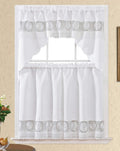 GOHD Daisy Dream. Kitchen Cafe Curtain Set for Small Windows. Satin Fabric with Matching Color Daisy Embroidery and Lace. (White