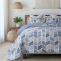 Slpr Blue And Gray Chevron Heather Quilt Set - Queen Size With 2 Shams, Elegant Lightweight Quilted Coverlet, Soft Bedding For A