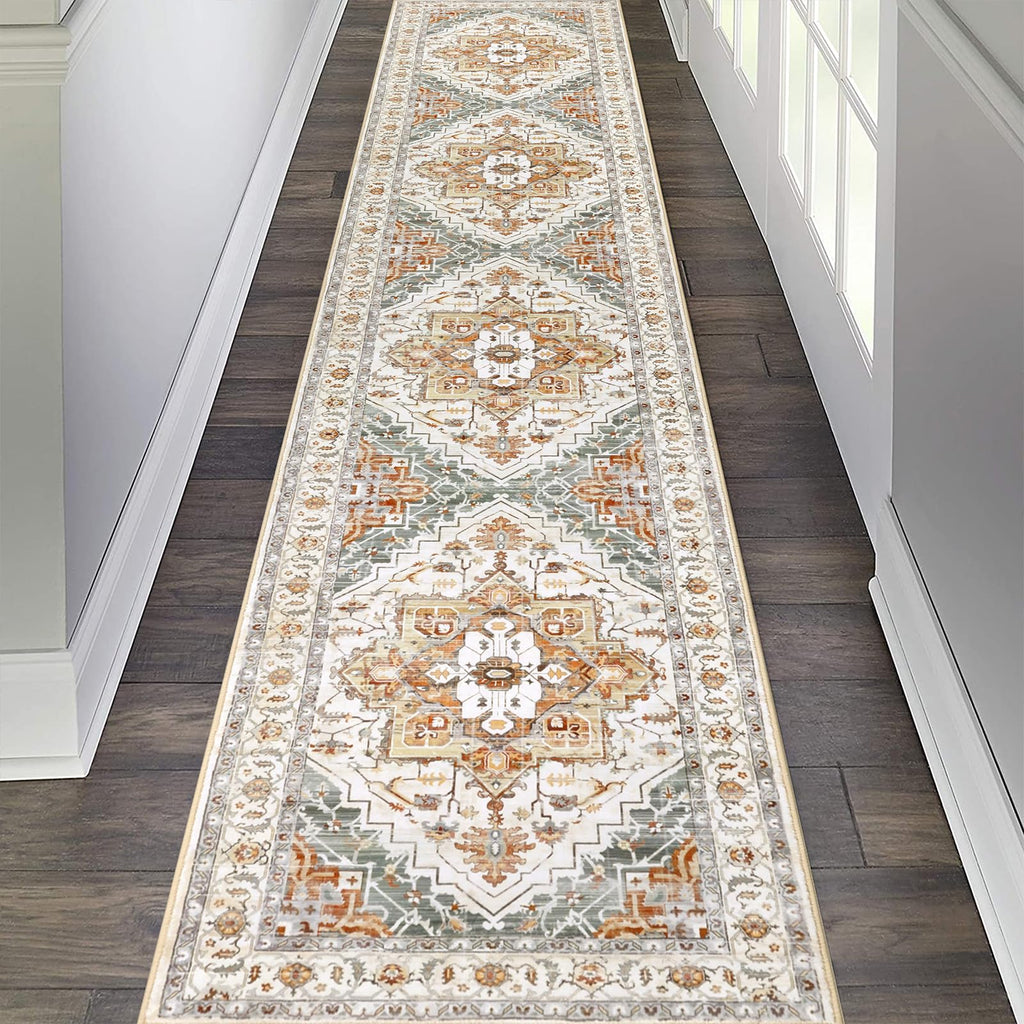 Pauwer Hallway Runner Rug 2x10, Long Washable Kitchen Rugs Runner, Farmhouse Vintage Medallion Area Rug Carpet Runner, Soft Thro
