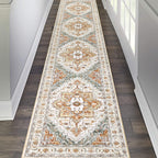 Pauwer Hallway Runner Rug 2x10, Long Washable Kitchen Rugs Runner, Farmhouse Vintage Medallion Area Rug Carpet Runner, Soft Thro