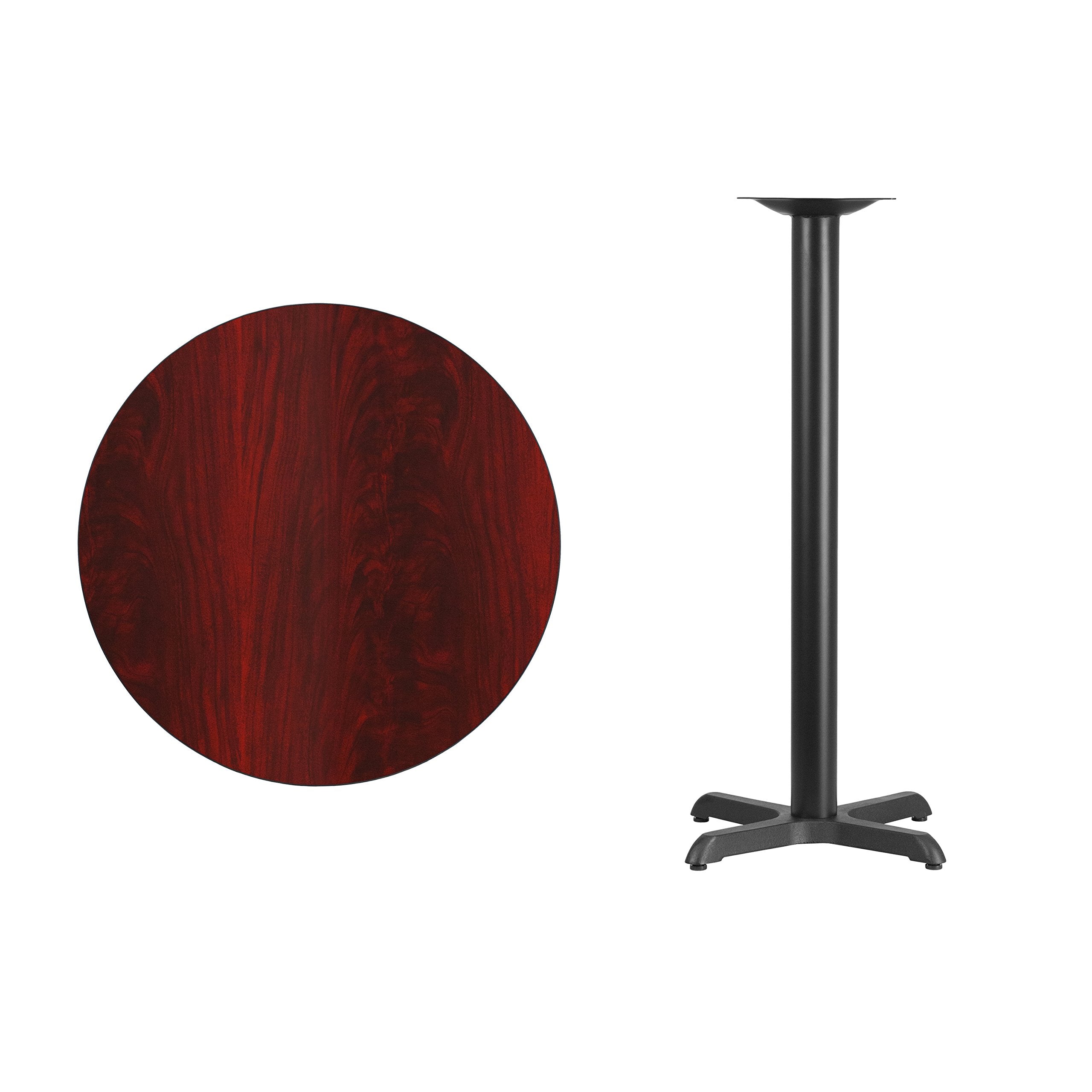 Flash Furniture 30'' Round Mahogany Laminate Table Top With 22'' X 22'' Bar Height Table Base