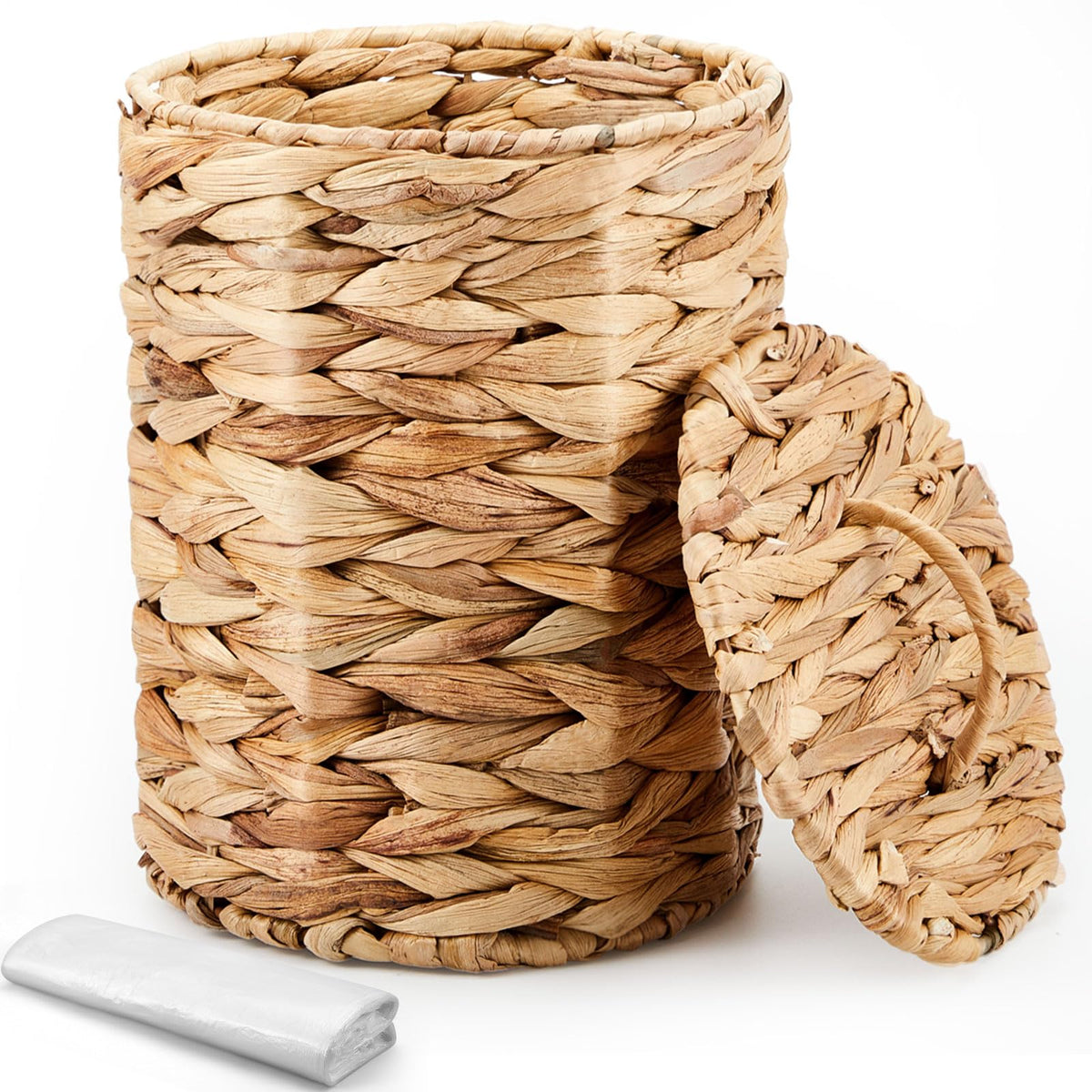 Ctosree 1.3 Gal Boho Wicker Trash Can with Lid,Natural
