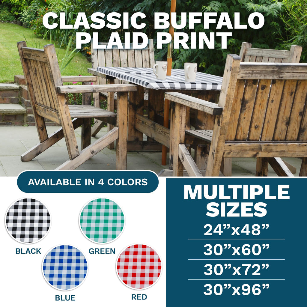 Sorfey Vinyl Umbrella Rectangle Fitted Tablecloth Cover, Checkered Design, Flannel Backed Lining 30X96 Inch, Green