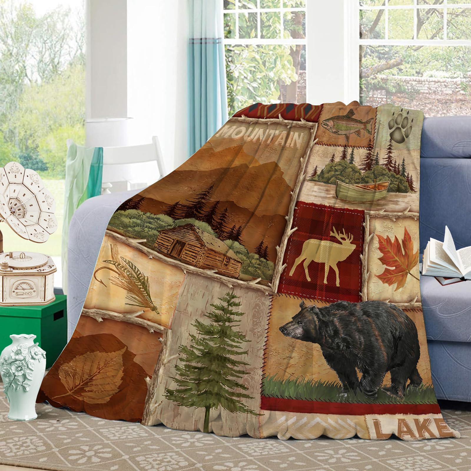 Newhomestyle Rustic Lodge Bear Moose Deer Throw Blanket Soft Warm Cozy Lightweight Decorative Blanket For Couch, Bed, Sofa, Trav