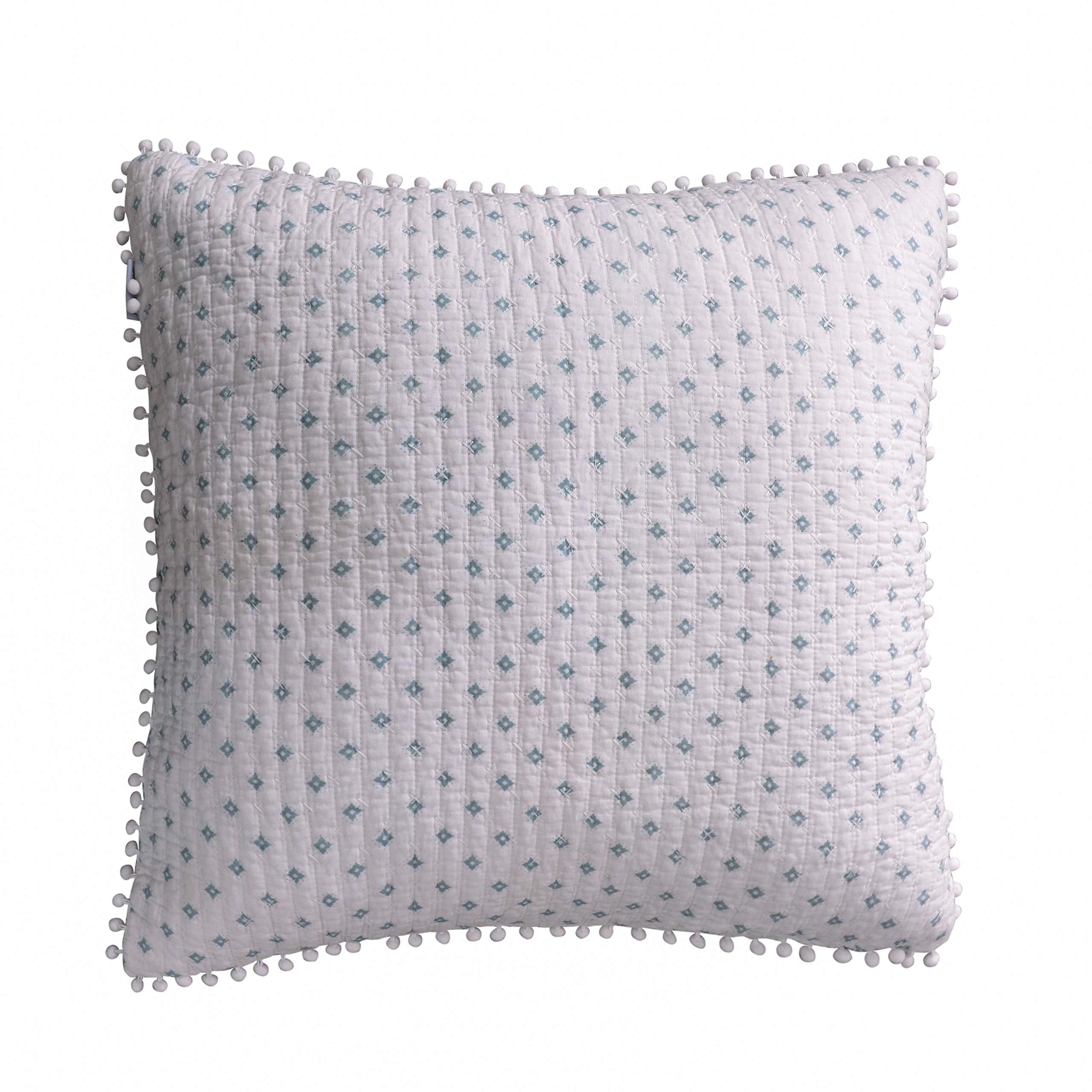 Levtex Home - Astoria Spa - Euro Shams Set Of Two - (26X26In.), No Insert - Ditsy Medallion With Pom Pom - Spa Blue - Cotton Fab