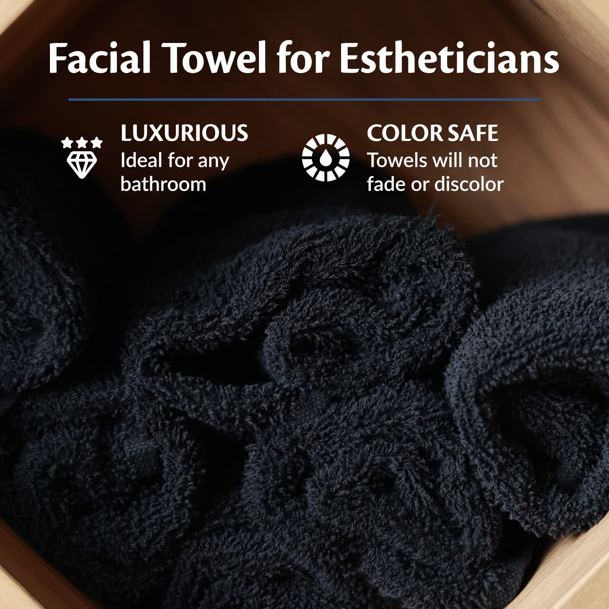 Groko Textiles Black Bleach Proof Towels Set, 48 Pack 100% Cotton 16' X 27' Color Safe, Stain Resistant, Quick Drying Towels F