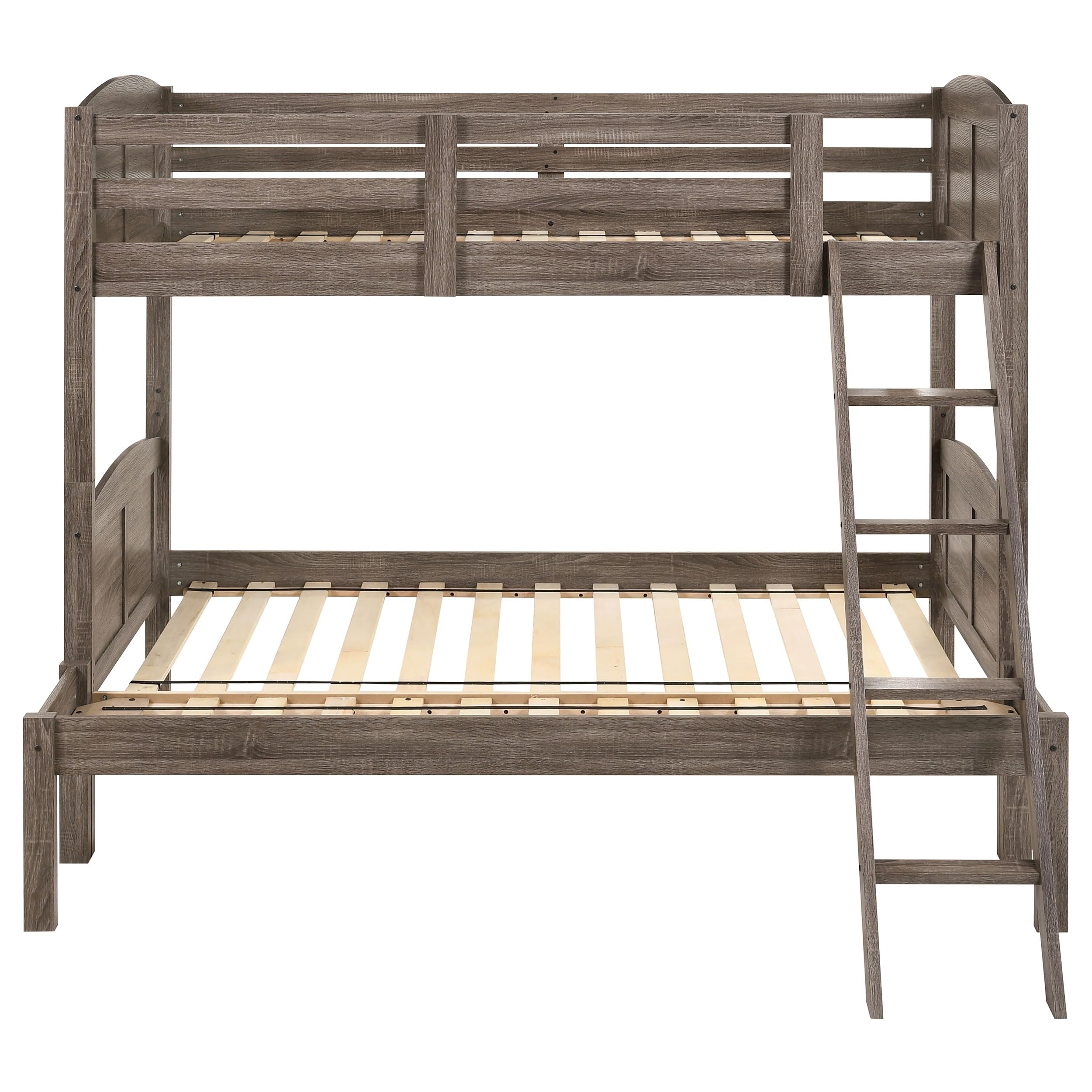 Coaster Home Furnishings Flynn Farmhouse Wood Twin Over Full Size Bunk Bed Frame with Ladder and Guardrails Fully Slatted Mattress Ready Foundation Weathered Brown 400809