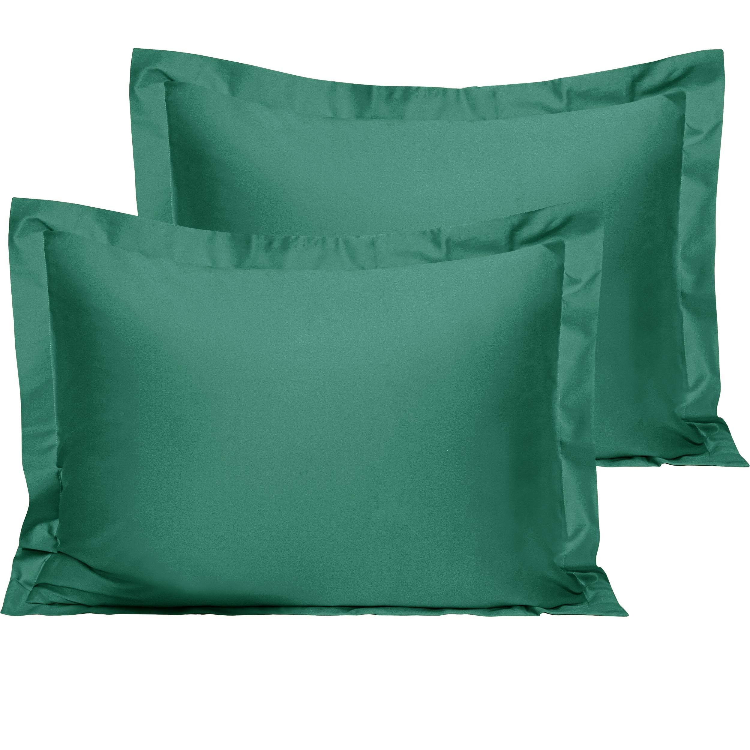 Ntbay 2 Pack 500 Thread Count 100% Egyptian Cotton Standard Pillow Shams, Super Soft And Breathable Oxford Pillowcases For Bed, 20X26 Inches, Dark Green