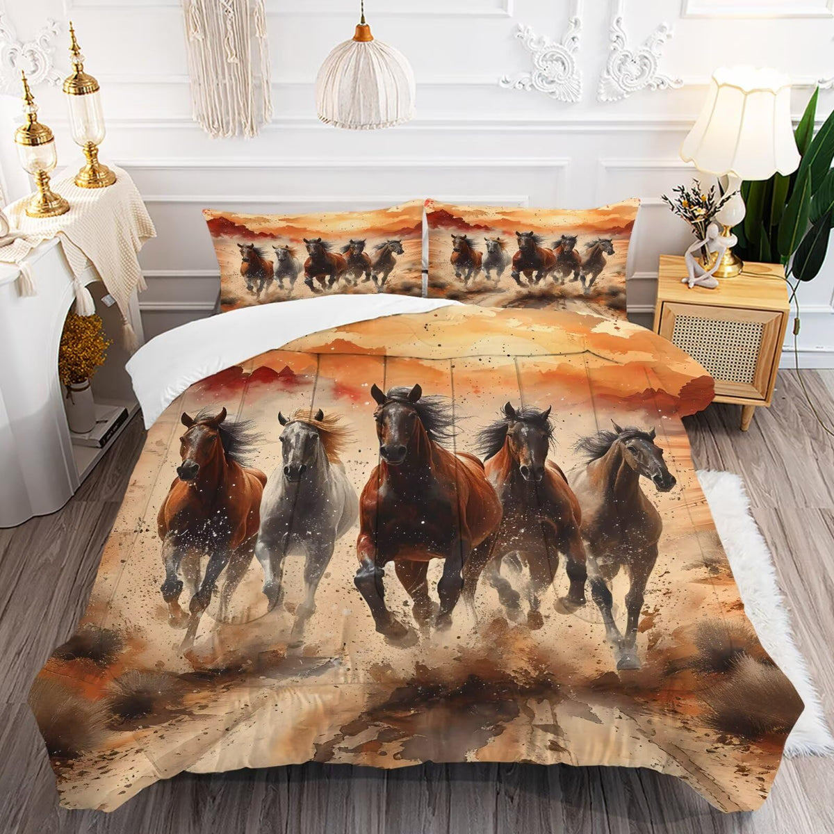 Fuyeun Horse Comforter Set Twin: Galloping Horse Bedding Set For Kids Teens Girls Boys Women Bed Bedroom Dorm Western Quilt 1 Co