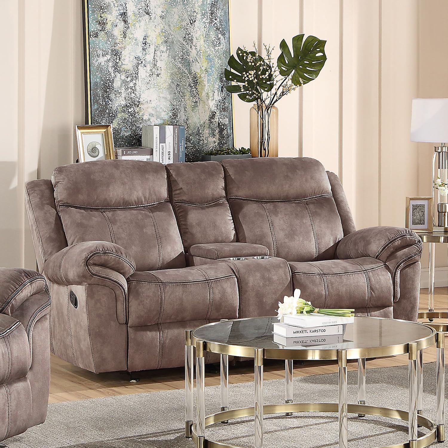 Acme Zubaida Reclining Loveseat With Usb Dock And Console In Chocolate Velvet