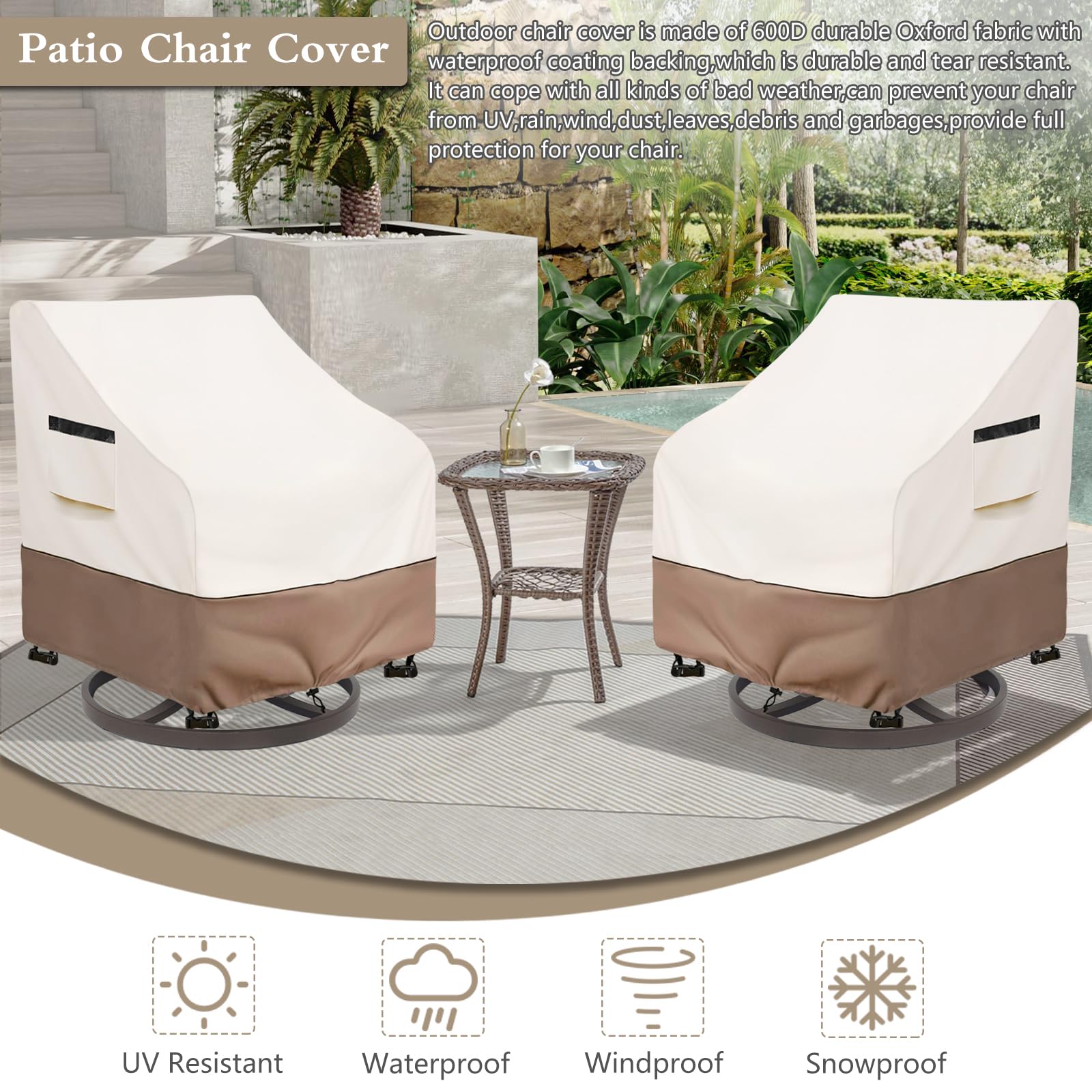 Solotoo Patio Chair Covers 2 Pack,Outdoor Furniture Covers Waterproof,35W X 37D X 36H Inches Outdoor Chair Cover Used For Garden