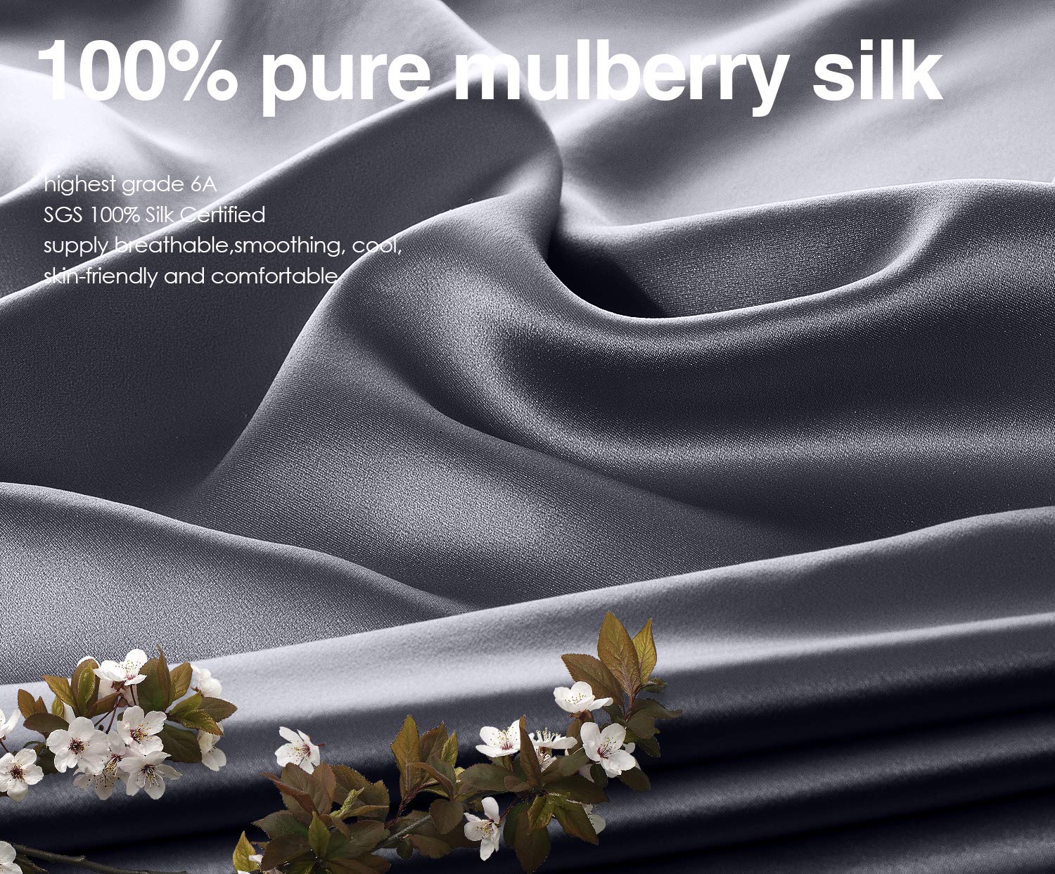J Jimoo 100% Mulberry Silk Pillowcase For Hair And Skin, Both Sides 19 Momme Pure Natural Silk Pillowcases Soft Breathable King 20''×36'', Dark Grey 1 Pack