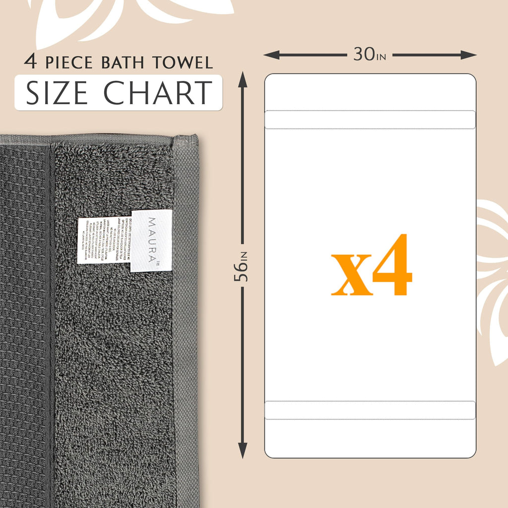 Maura Grey Extra Large Turkish Cotton Luxury Bath Towels Set Of 4. Ultra-Soft, Thick & Plush Towels For Bathroom - Space Gray