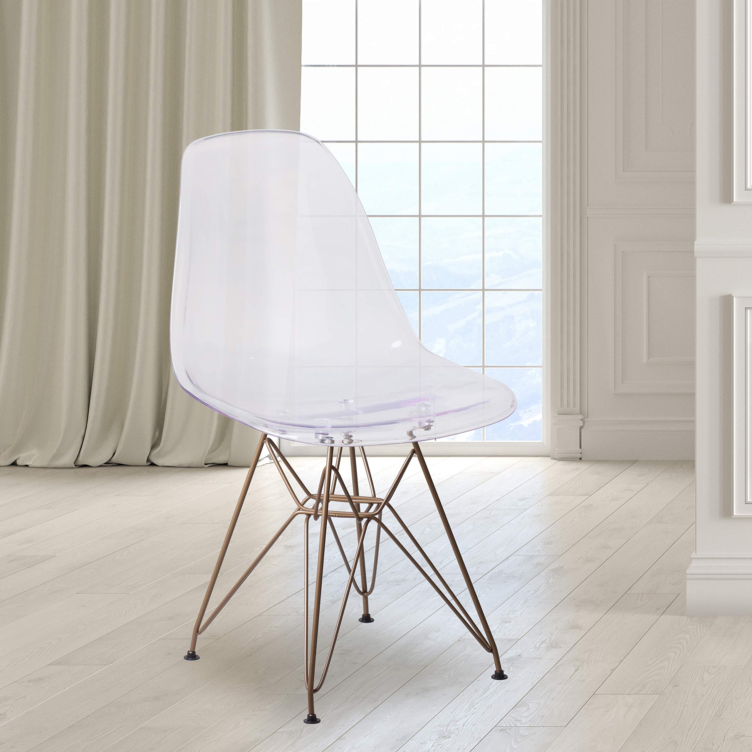 Flash Furniture Elon Series Ghost Chair With Gold Metal Base