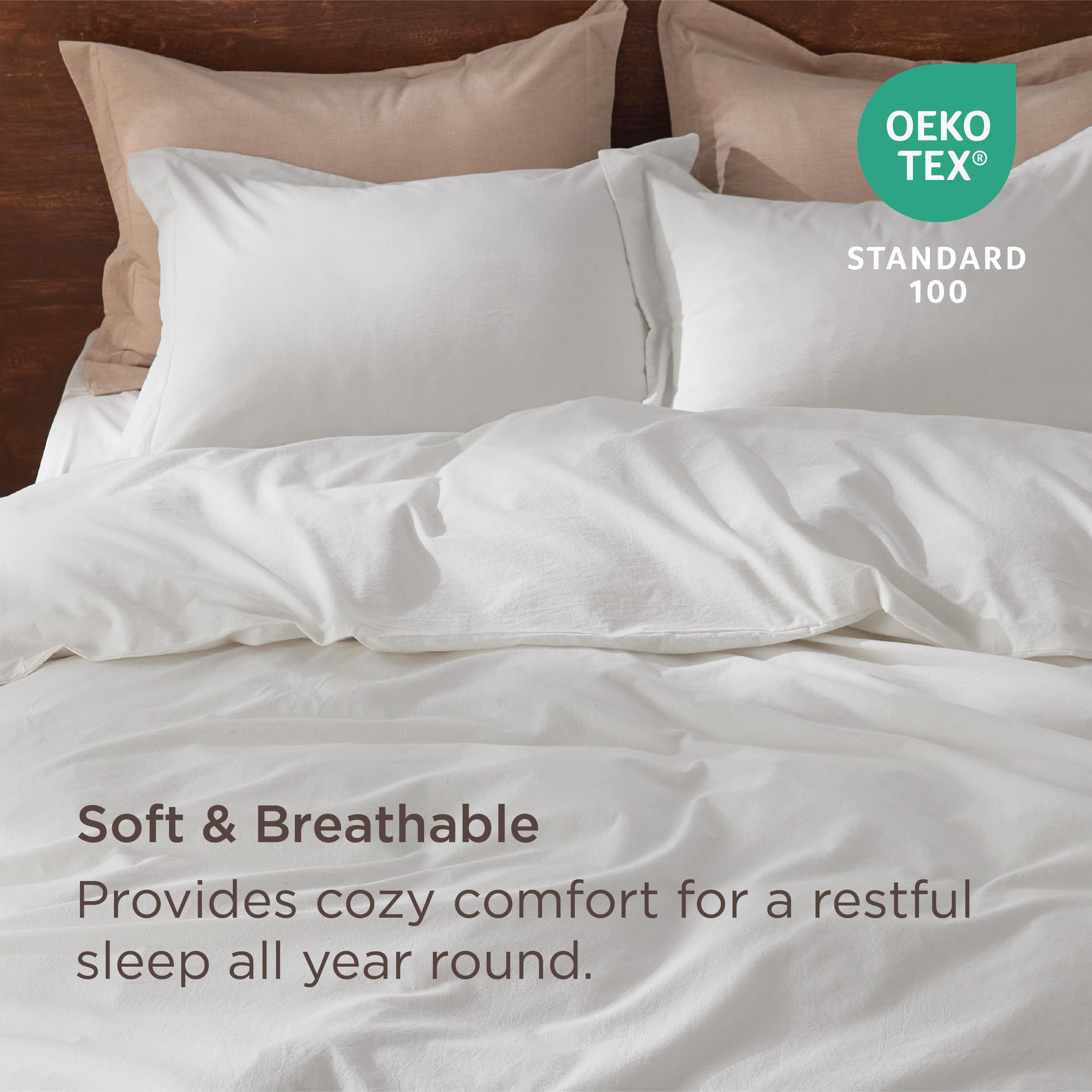 Bedsure 100% Washed Cotton Duvet Cover Cal King - Natural White Minimalist Cotton Duvet Cover Linen Like - Gentlesoft™ Plain Simple Bedding Set With 2 Pillow Shams (White, California King, 104'X98')