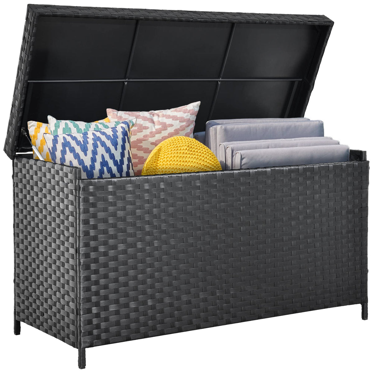 Yitahome 170 Gallon Wicker Deck Box, Extra Large All-Weather Outdoor Storage Box, Rattan Storage Bin For Patio Furniture, Outdoo