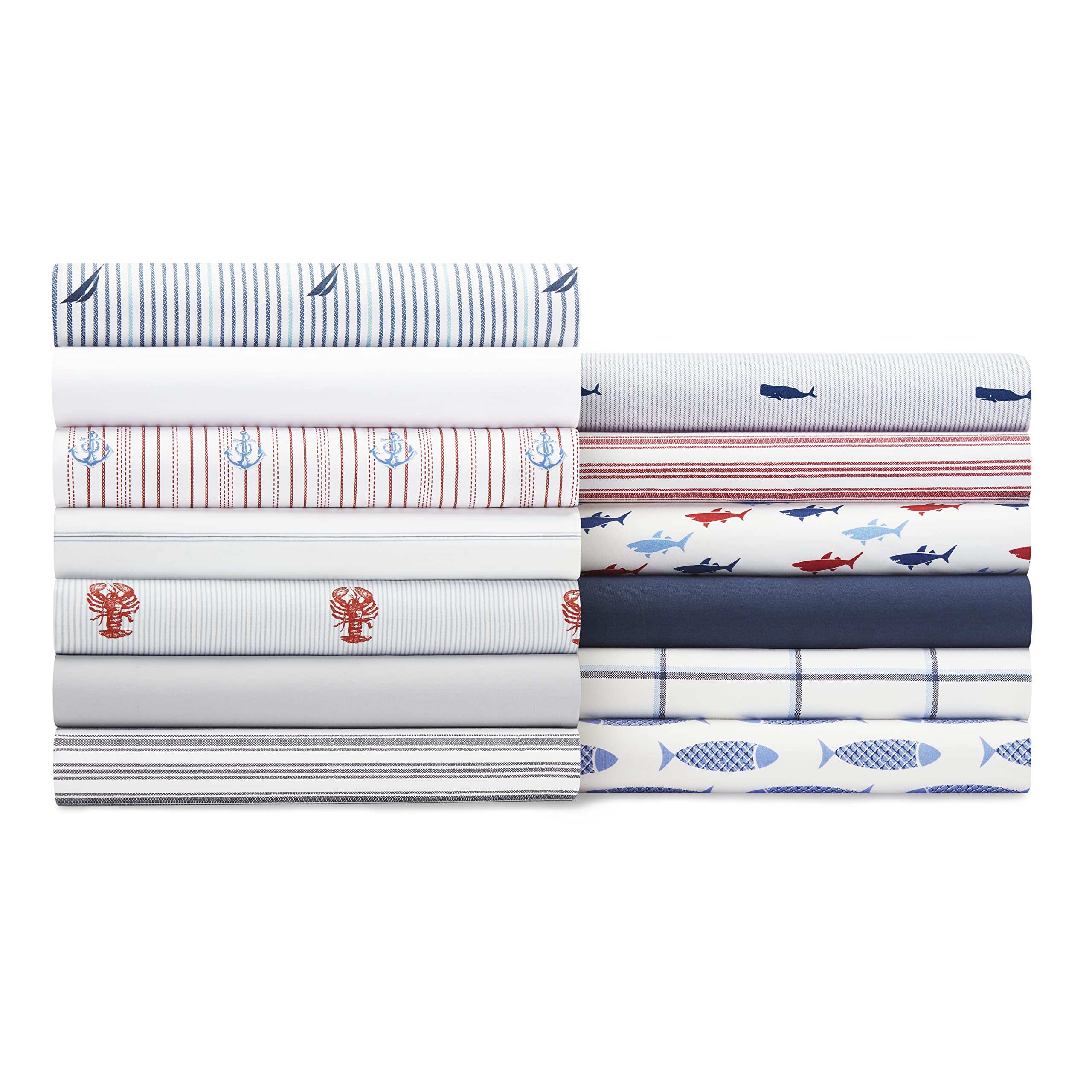 Nautica - Full Size Sheet Sets, Cotton Percale Preppy Bedding, Crisp & Cool, Lightweight & Breathable (Skippers Island Light Blue, Full)