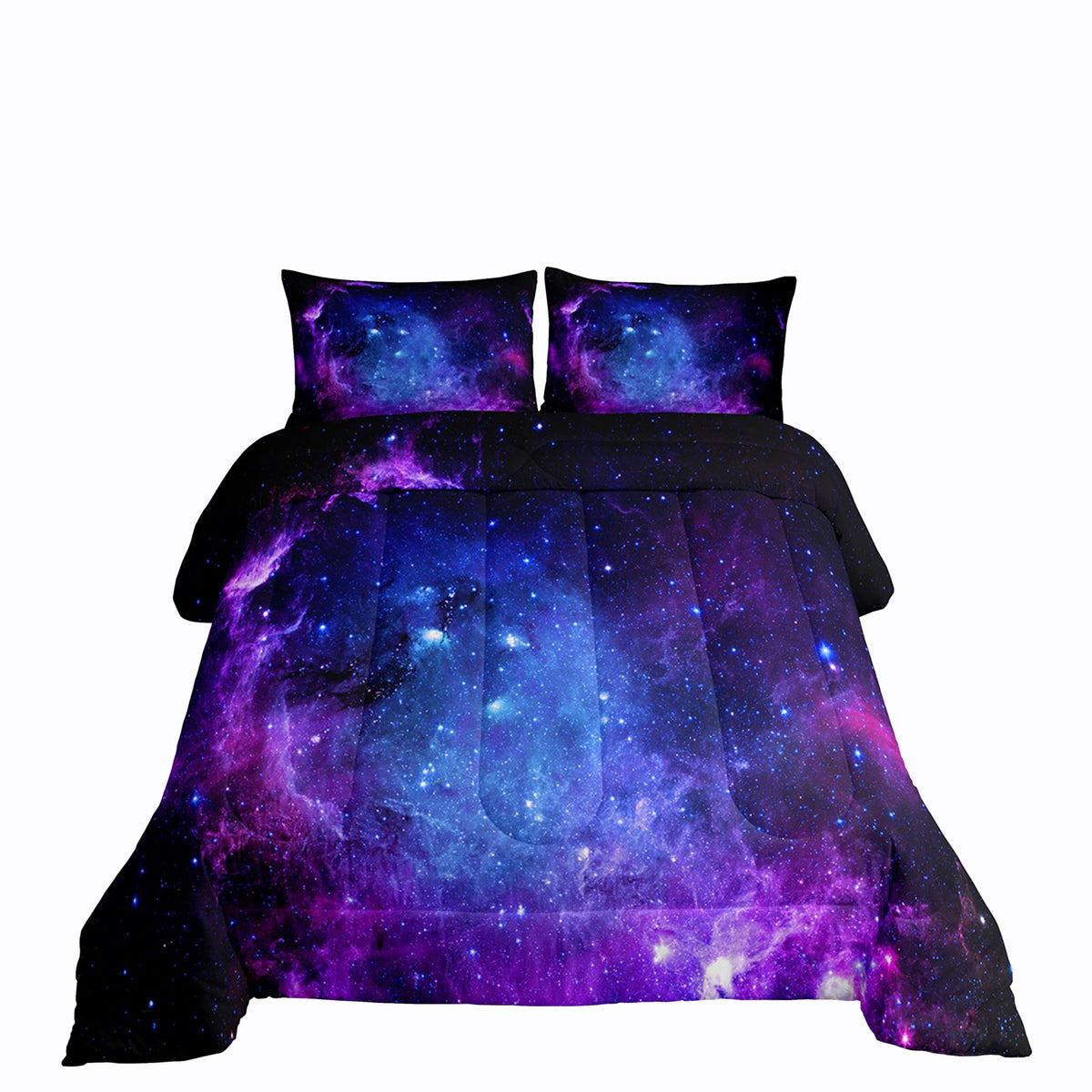 Erosebridal Purple Galaxy Bedding Down Comforter Set Kids Teens Girls Boys Starry Sky Space Universe Star Design Comforter Set,S