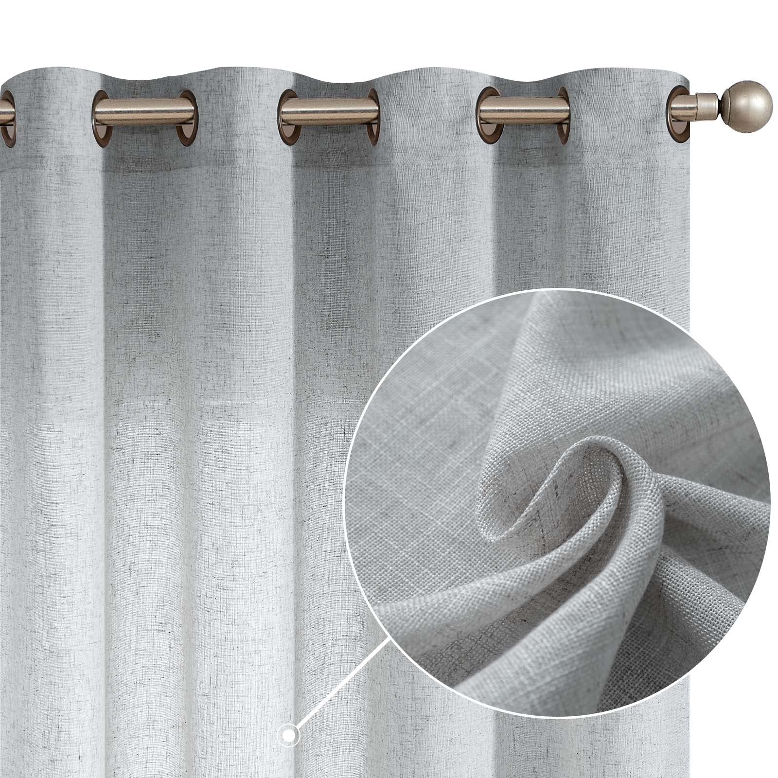 Jinchan Linen Curtains, Light Filtering Window Drapes With Grommet Top, Linen Grey Curtains 2 Panels For Living Room Farmhouse B