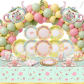 FoldTier 174 Pcs Tea Party Decorations and Supplies for 12 Guests, Floral Disposable 7  and 9  Paper Plates, Paper Cups, Napkins