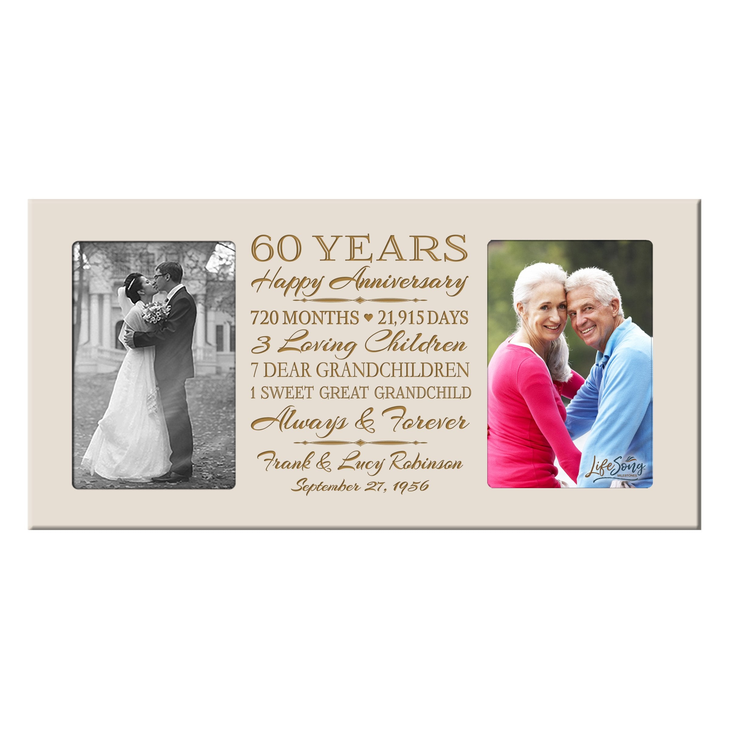 LifeSong Milestones Personalized 60 year anniversary Photo Frame For Parents Custom 60th Anniversary Engraved wedding celebratio
