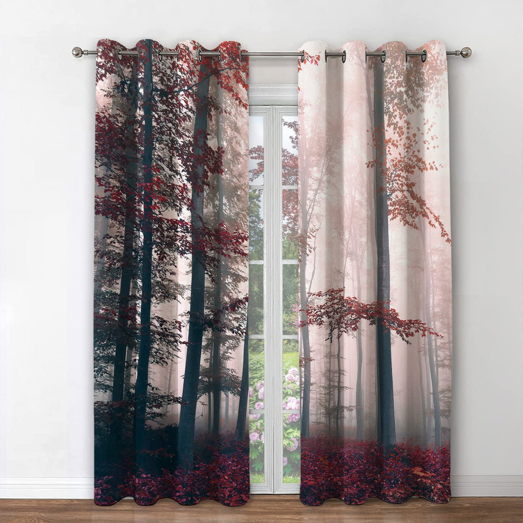 Jekeno Fall Tree Forest Blackout Curtains Autumn Orange Leaves Mystic Foggy Forest Fall Nature Scenery Wood Room Decor For Hallo