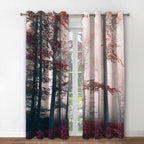 Jekeno Fall Tree Forest Blackout Curtains Autumn Orange Leaves Mystic Foggy Forest Fall Nature Scenery Wood Room Decor For Hallo