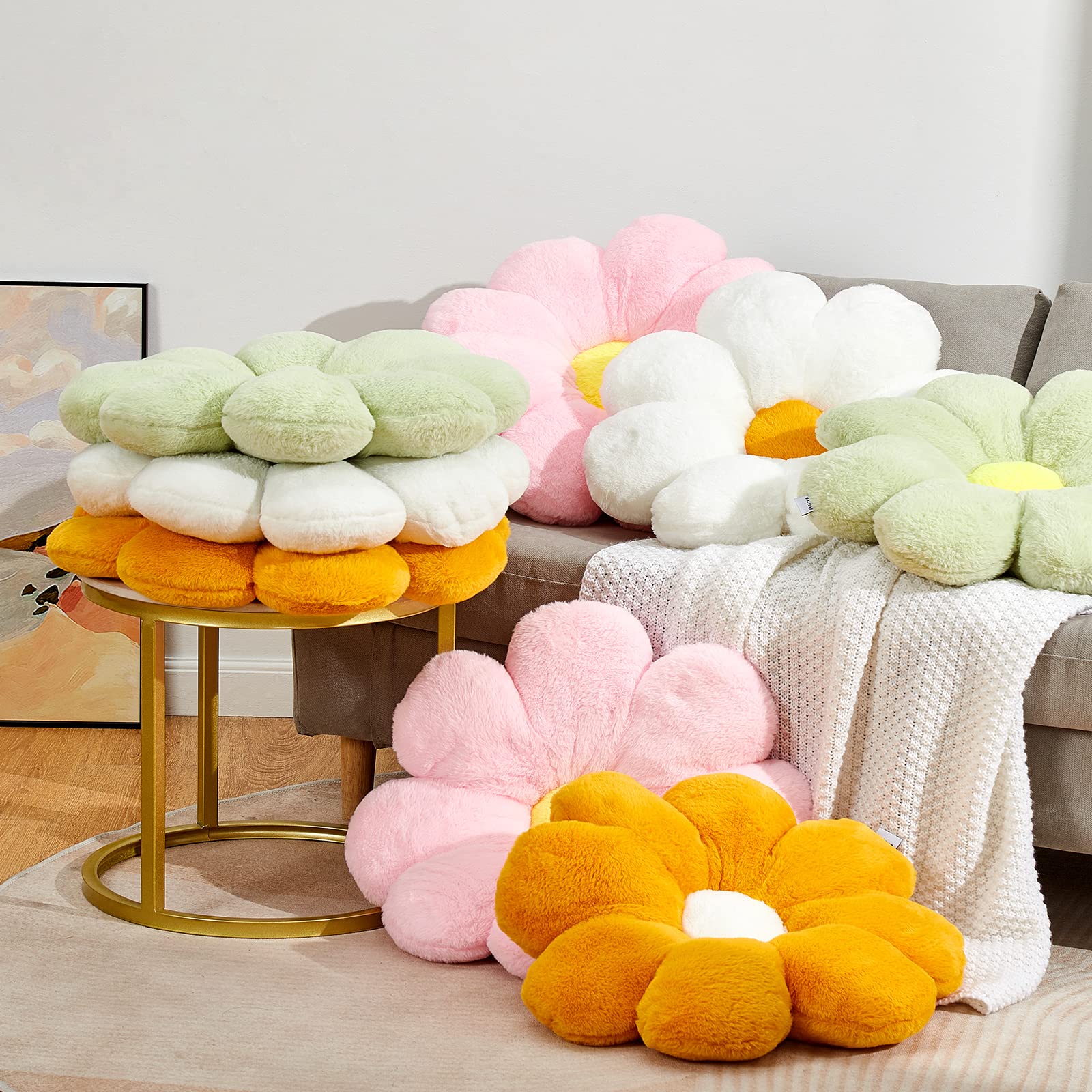 Ailive 21.6In Large Cute Green Flower Pillow Daisy Flower Throw Pillow Floor Pillow Seating Chair Cushion Decorative Pillow Mini
