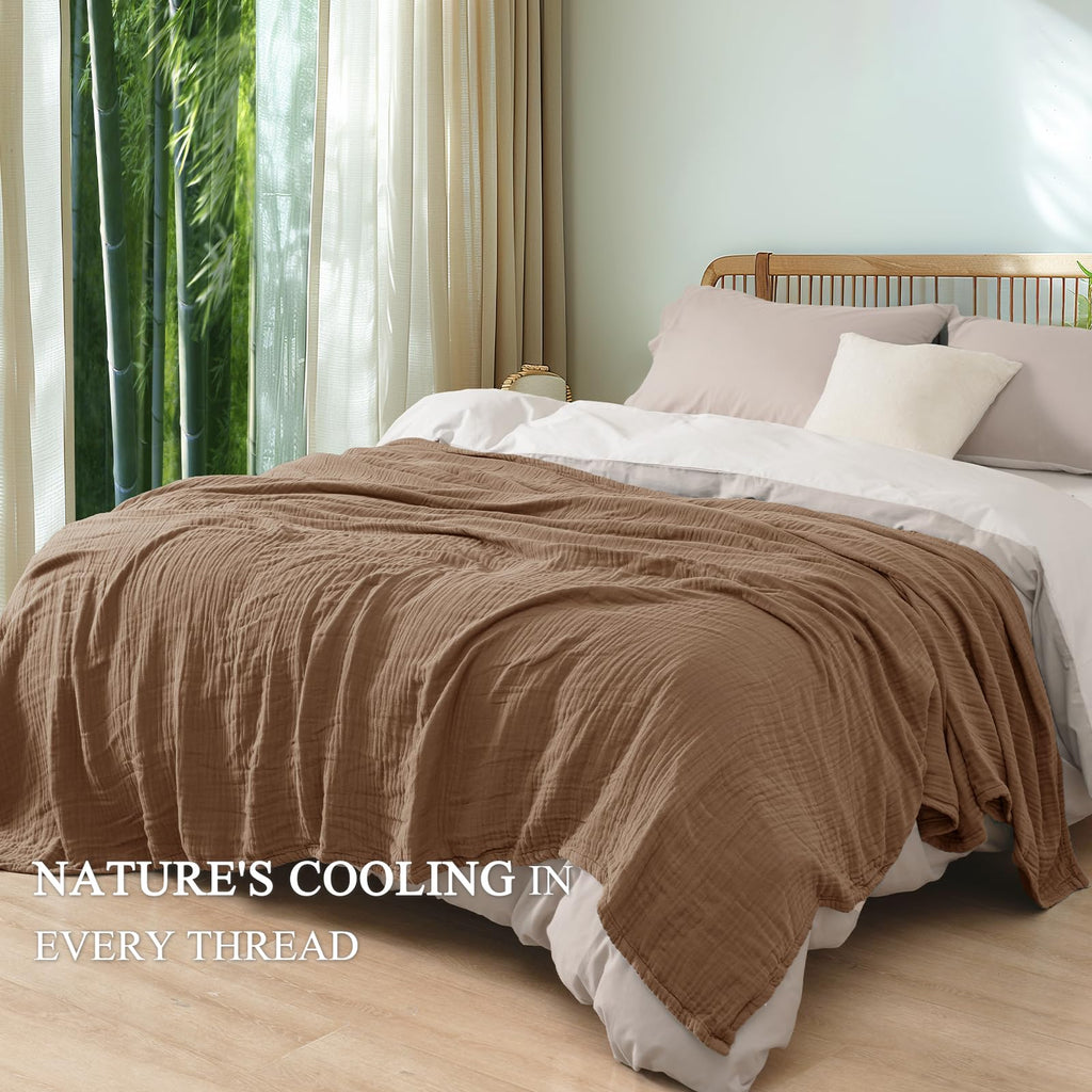 Phf Cooling Muslin King Blanket For Hot Sleepers, 60% Rayon Derived From Bamboo, 40% Cotton For Summer, 4-Layer Breathable Gauze