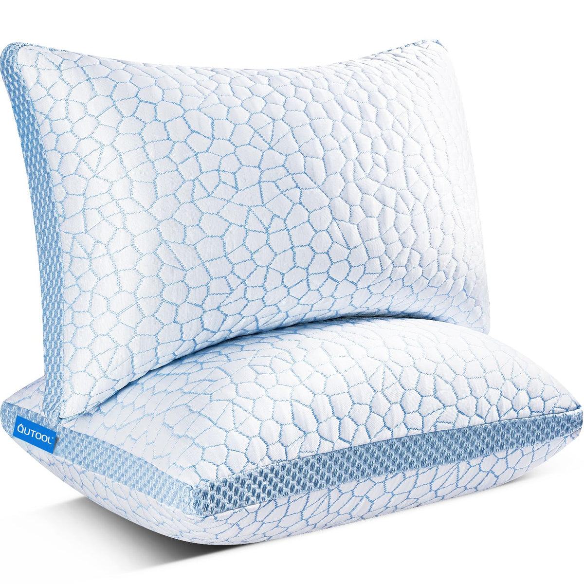 Qutool Enhanced Cooling Pillows For Sleeping, Shredded Memory Foam Pillows 2 Pack, Gel Bed Pillows Queen Size Set Of 2, Support